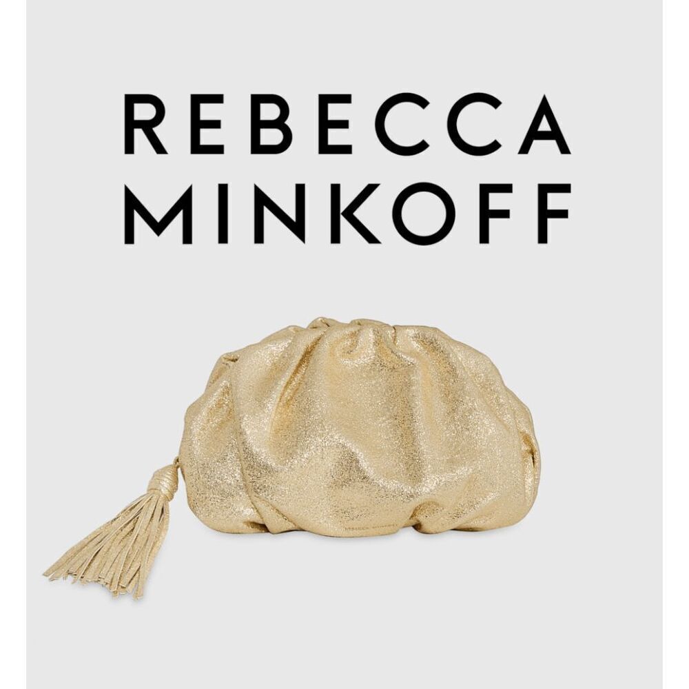 NWT REBECCA MINKOFF Metallic Champagne Gold Ruched Clutch Bag MSRP $128